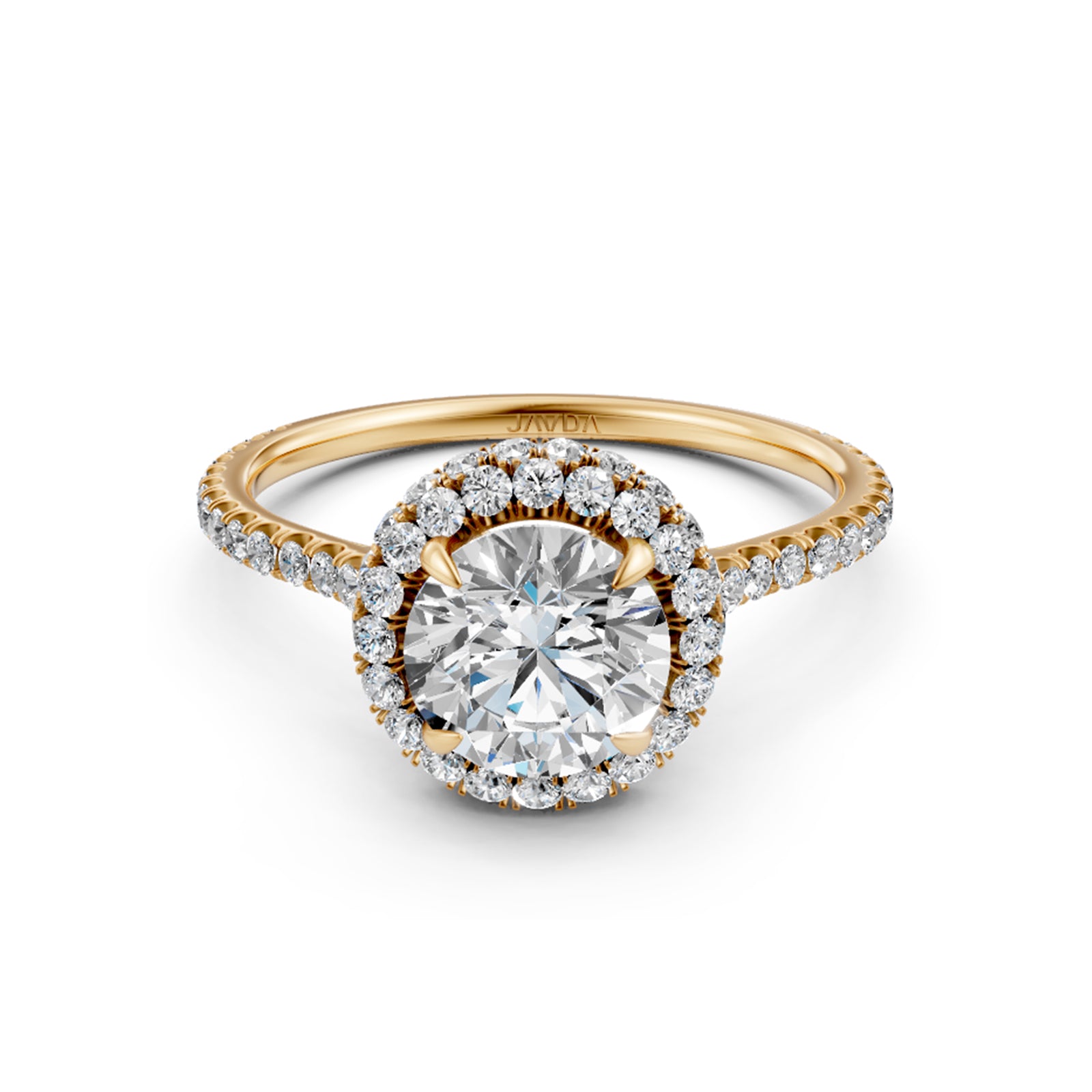 Double Halo Round Lab Grown Diamond French Pave Set Engagement Ring