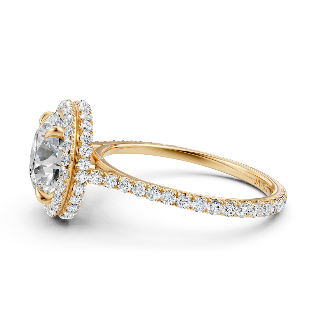 Double Halo Round Lab Grown Diamond French Pave Set Engagement Ring