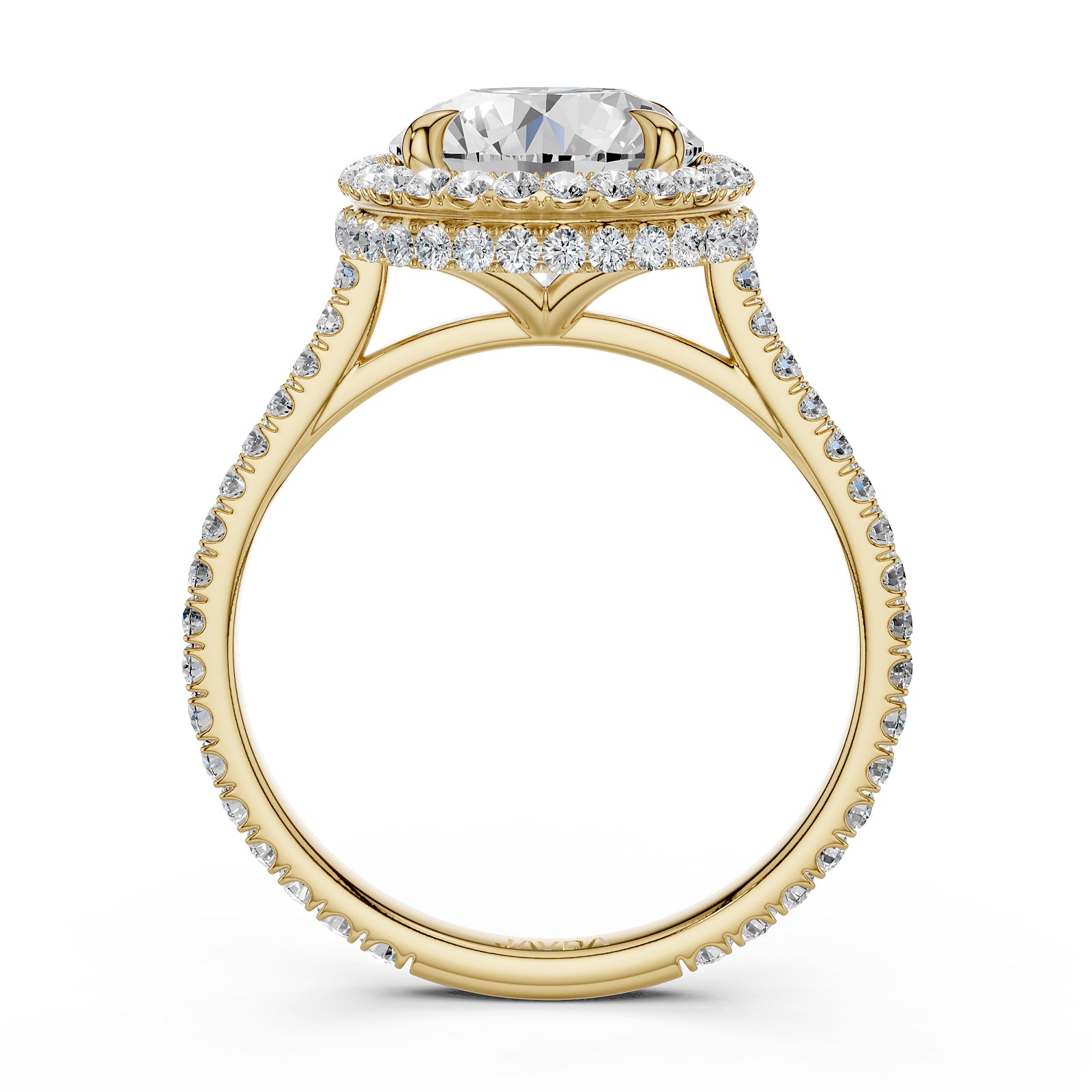 Double Halo Round Lab Grown Diamond French Pave Set Engagement Ring