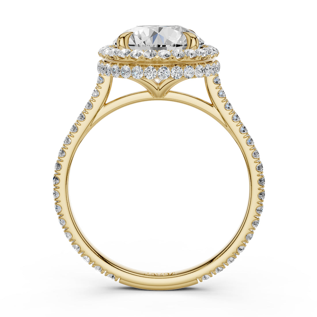 Double Halo Round Lab Grown Diamond French Pave Set Engagement Ring