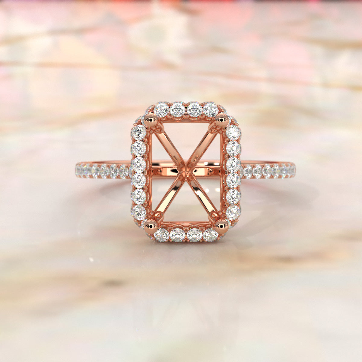 Double Halo Semi Mount Lab Grown Diamond Engagement Ring 0.53 Ct.