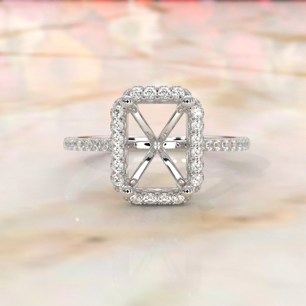 Double Halo Semi Mount Lab Grown Diamond Engagement Ring 0.53 Ct.