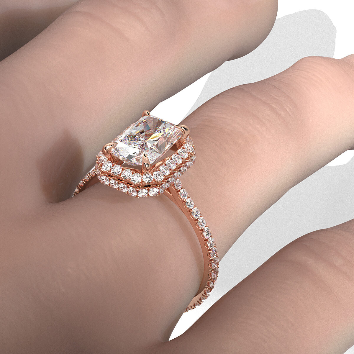 Double Halo Lab Grown Radiant Diamond Engagement Ring