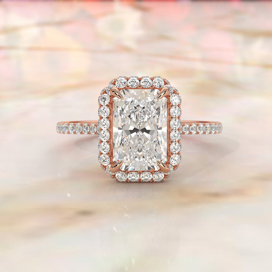 Double Halo Lab Grown Radiant Diamond Engagement Ring
