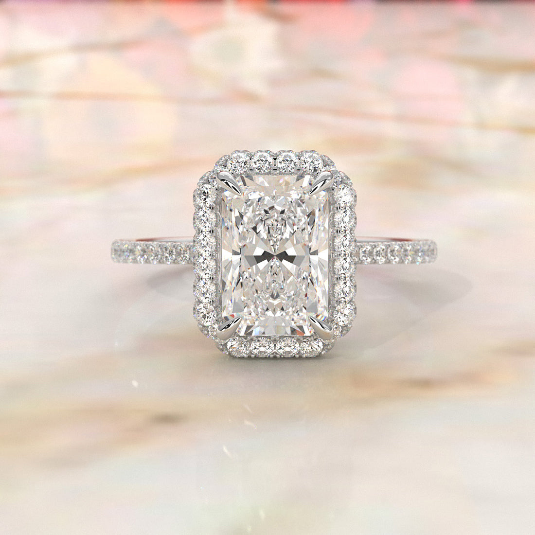 Double Halo Lab Grown Radiant Diamond Engagement Ring