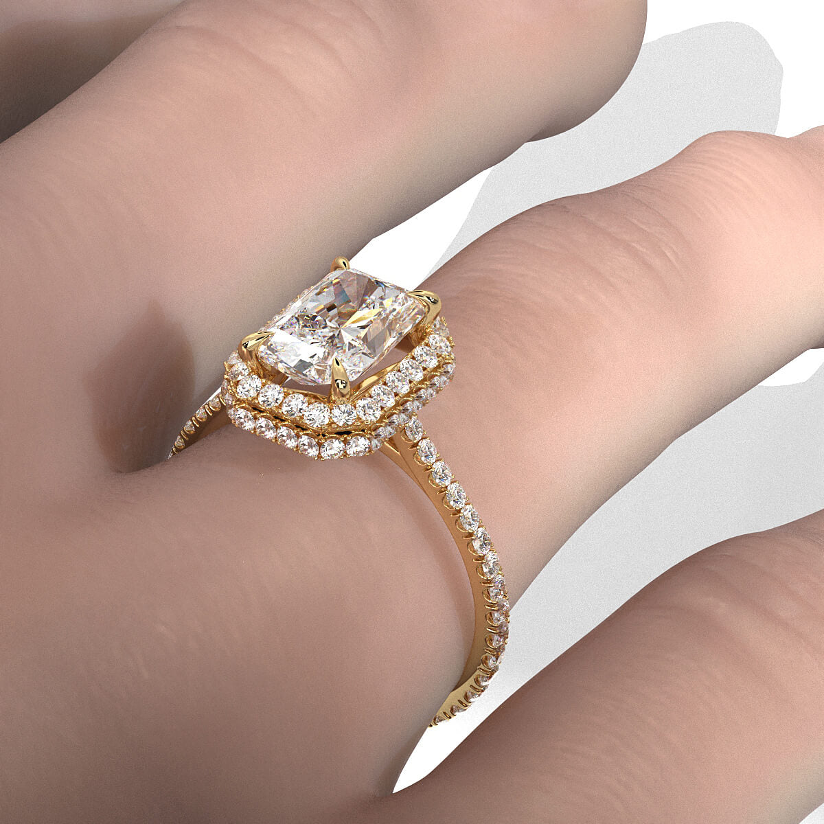 Double Halo Lab Grown Radiant Diamond Engagement Ring