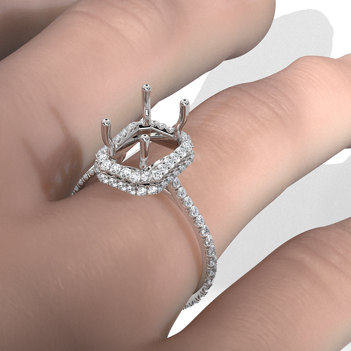 Double Halo Semi Mount Lab Grown Diamond Engagement Ring 0.53 Ct.