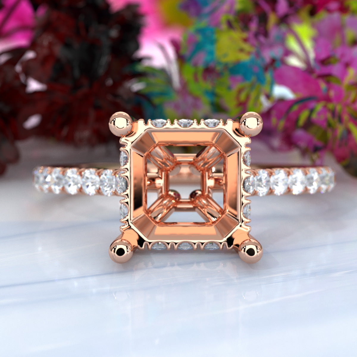 Hidden Halo U Pave Set Semi Mount Lab Grown Diamond Engagement Ring 0.47 Ct.