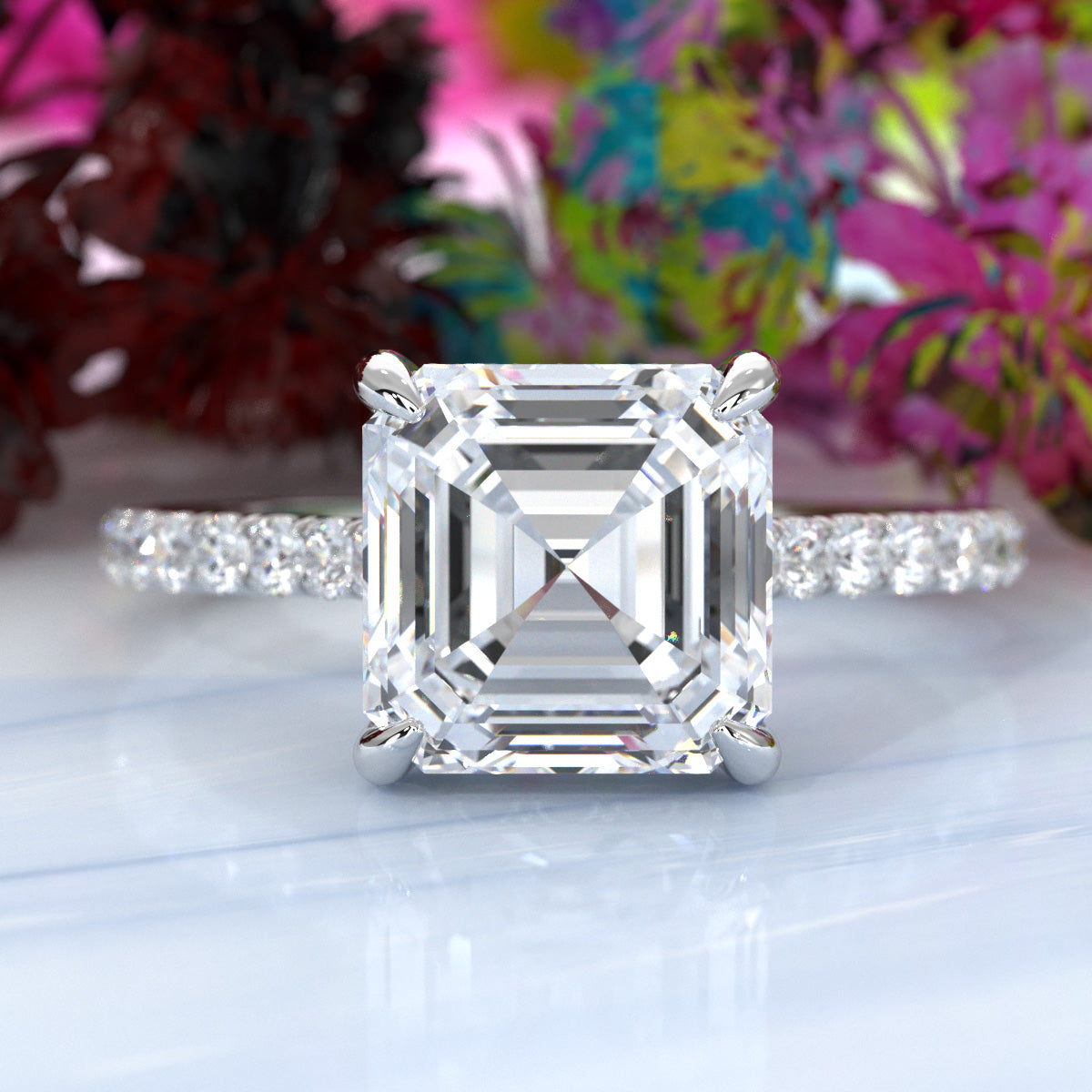 Hidden Halo U Pave Set Lab Grown Diamond Engagement Ring IGI Certified 2.47 Ctw.