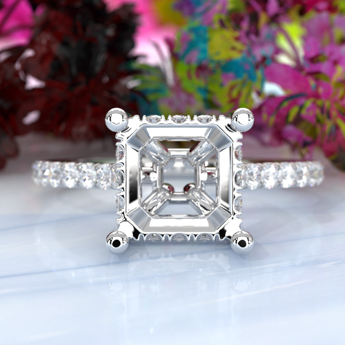 Hidden Halo U Pave Set Semi Mount Lab Grown Diamond Engagement Ring 0.47 Ct.