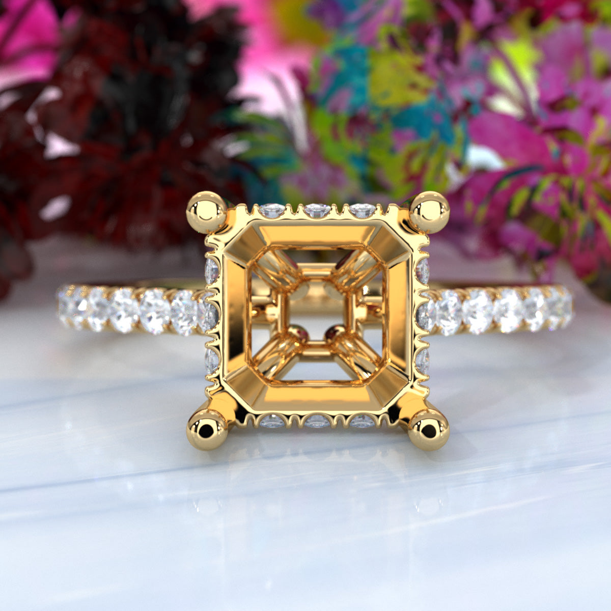 Hidden Halo U Pave Set Semi Mount Lab Grown Diamond Engagement Ring 0.47 Ct.