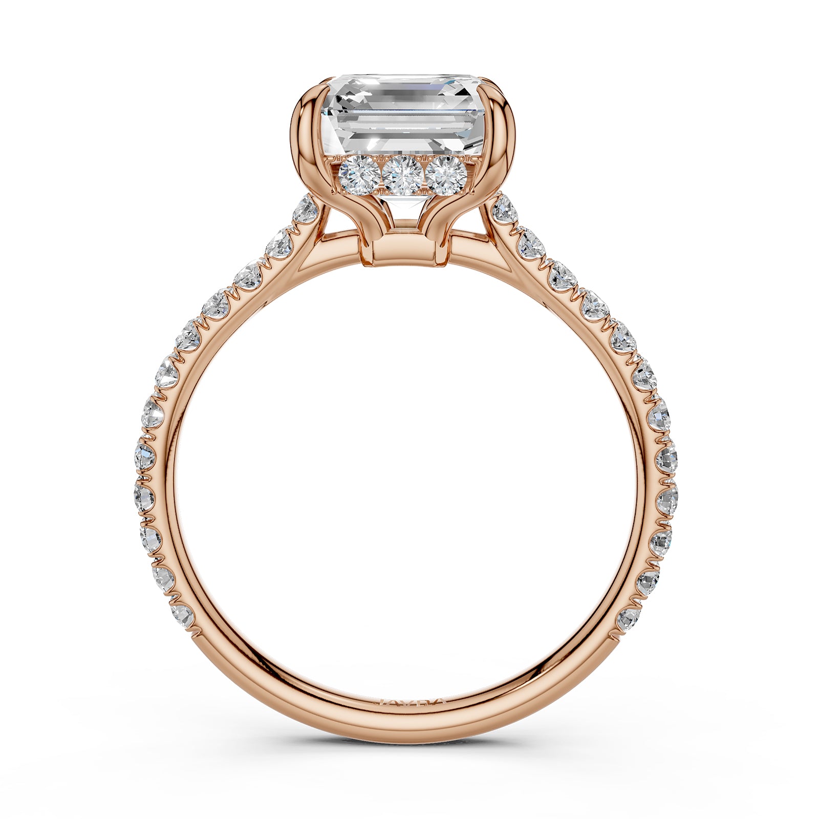 Hidden Halo french U Cut Pave Set Asscher Lab Grown Diamond Engagement Ring