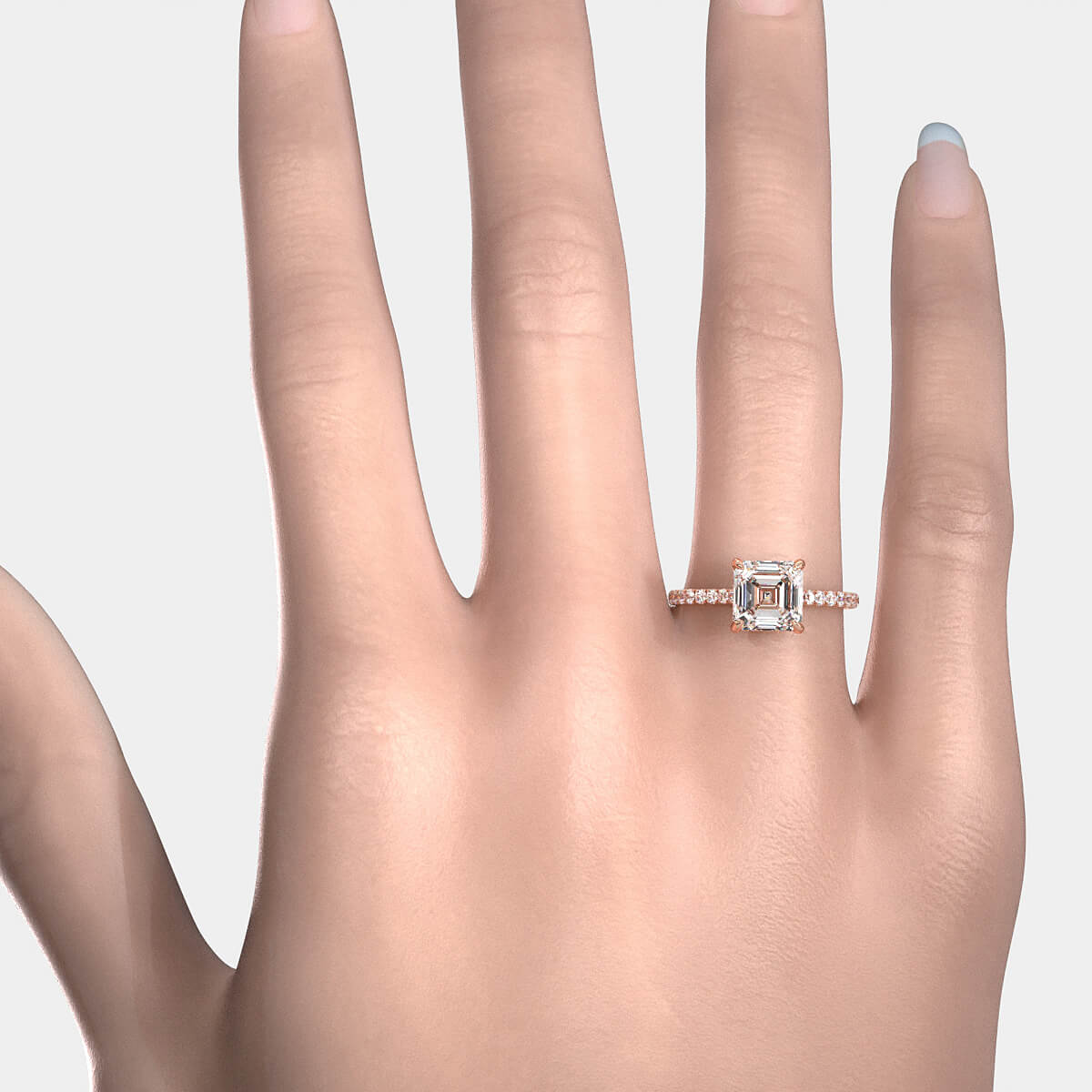 Hidden Halo french U Cut Pave Set Asscher Lab Grown Diamond Engagement Ring