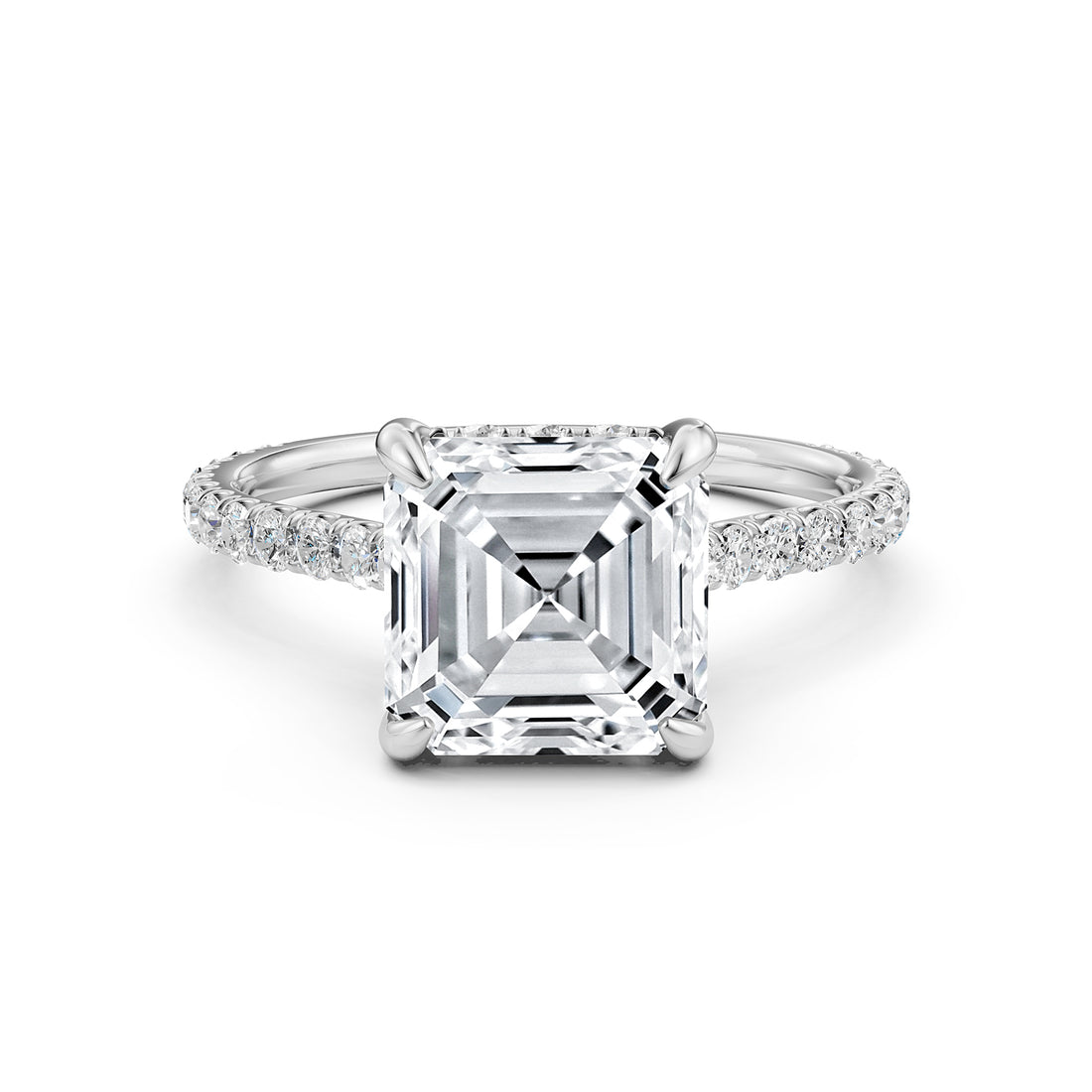 Hidden Halo french U Cut Pave Set Asscher Lab Grown Diamond Engagement Ring