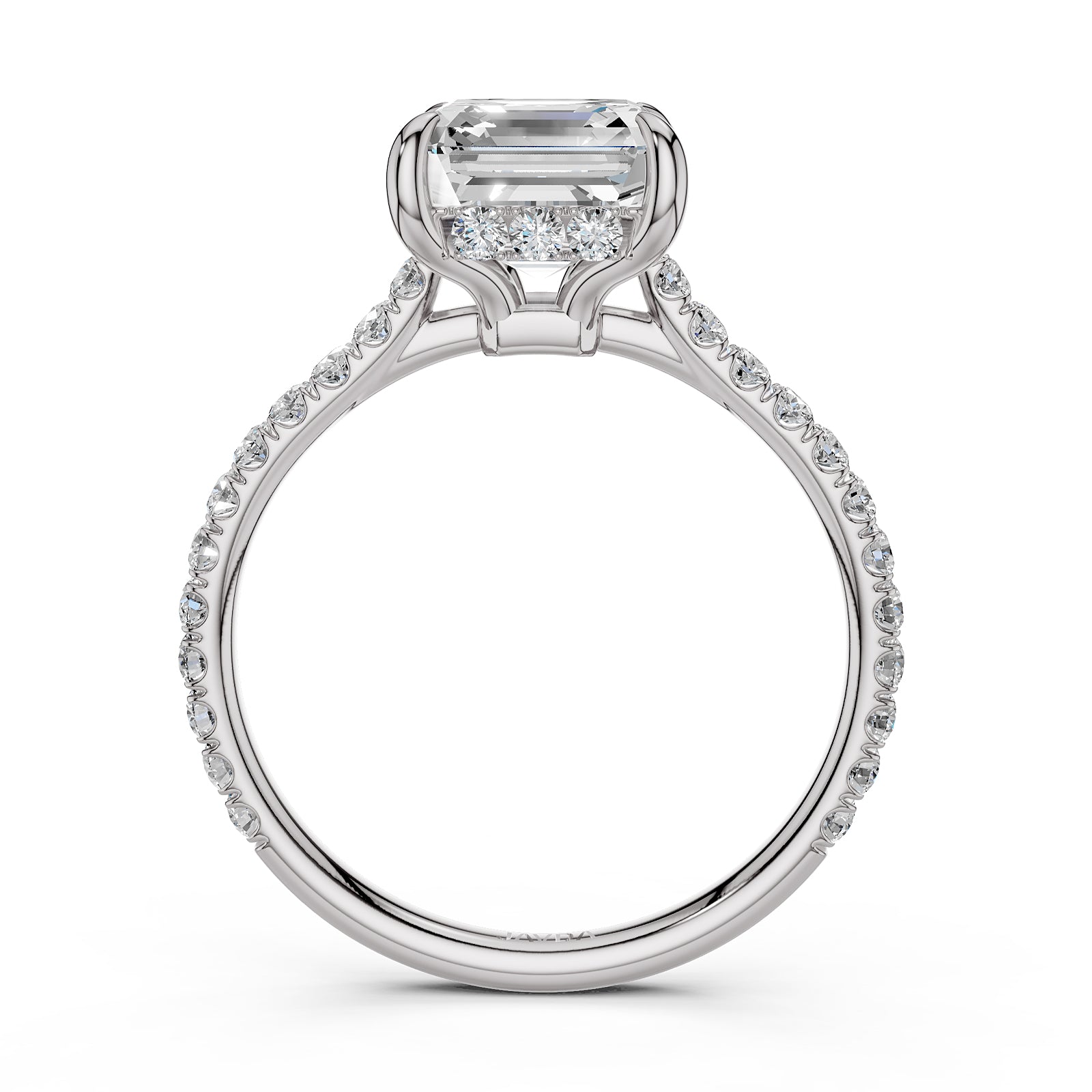 Hidden Halo U Pave Set Lab Grown Diamond Engagement Ring IGI Certified 2.47 Ctw.