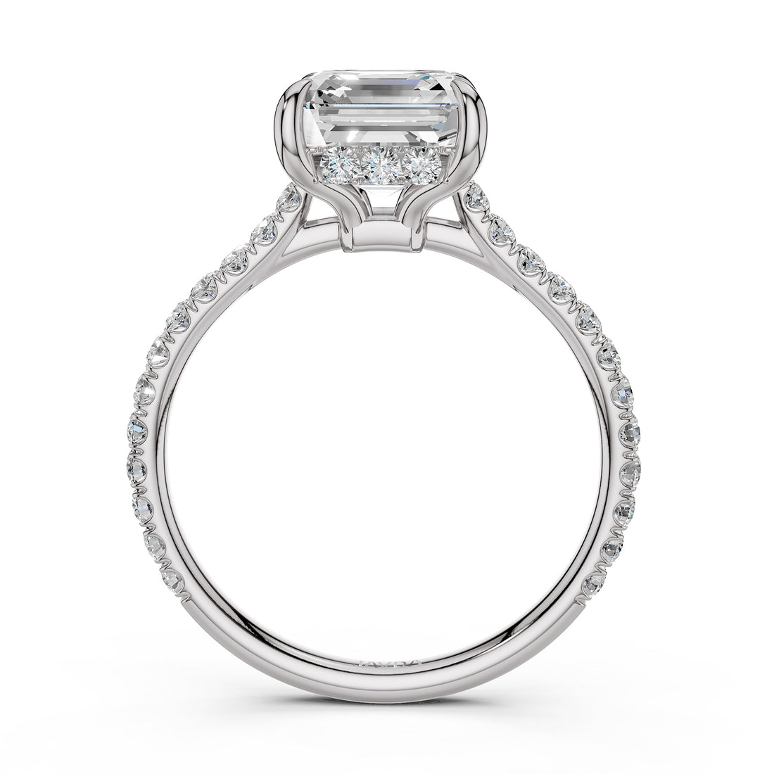 Hidden Halo french U Cut Pave Set Asscher Lab Grown Diamond Engagement Ring
