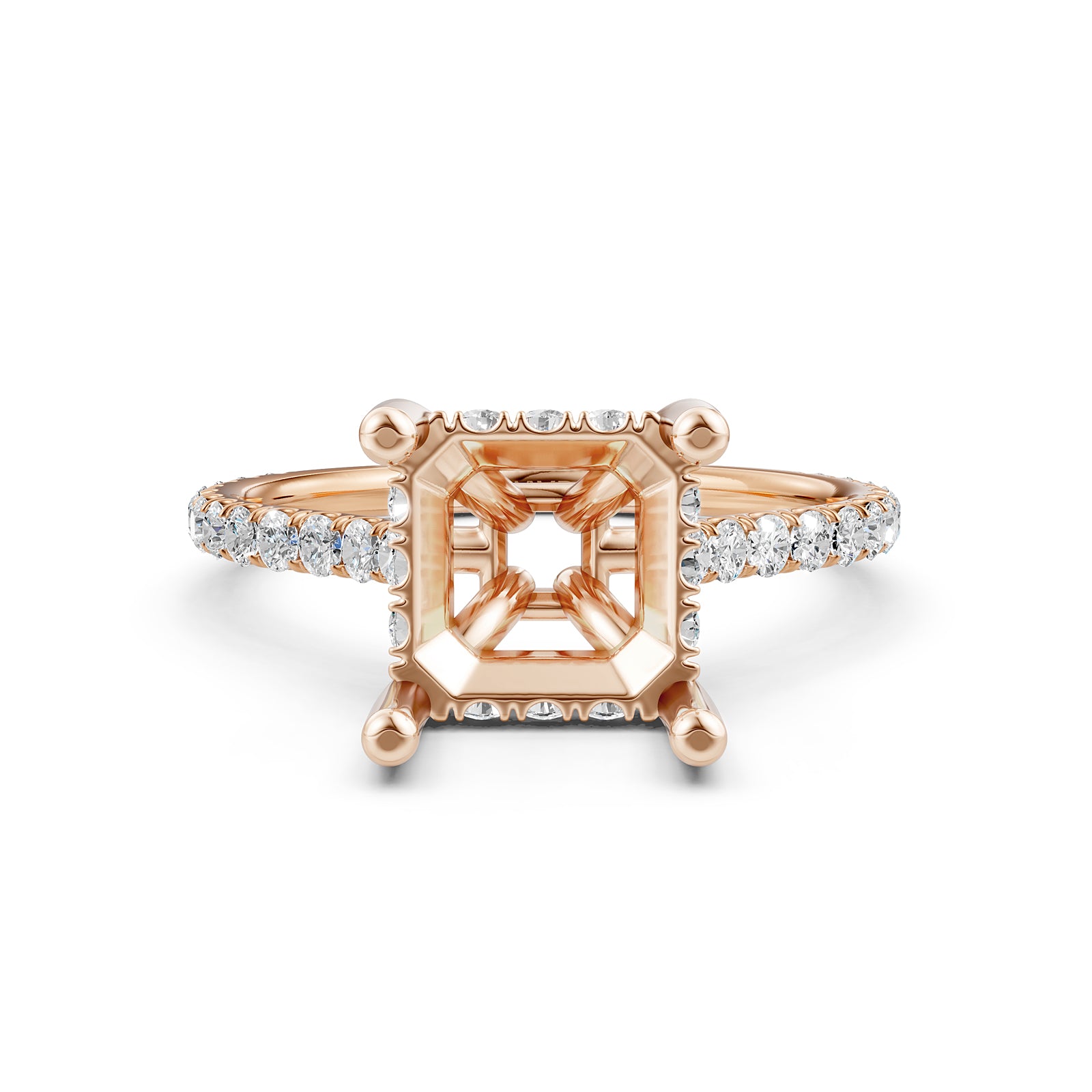 Hidden Halo U Pave Set Semi Mount Lab Grown Diamond Engagement Ring 0.47 Ct.