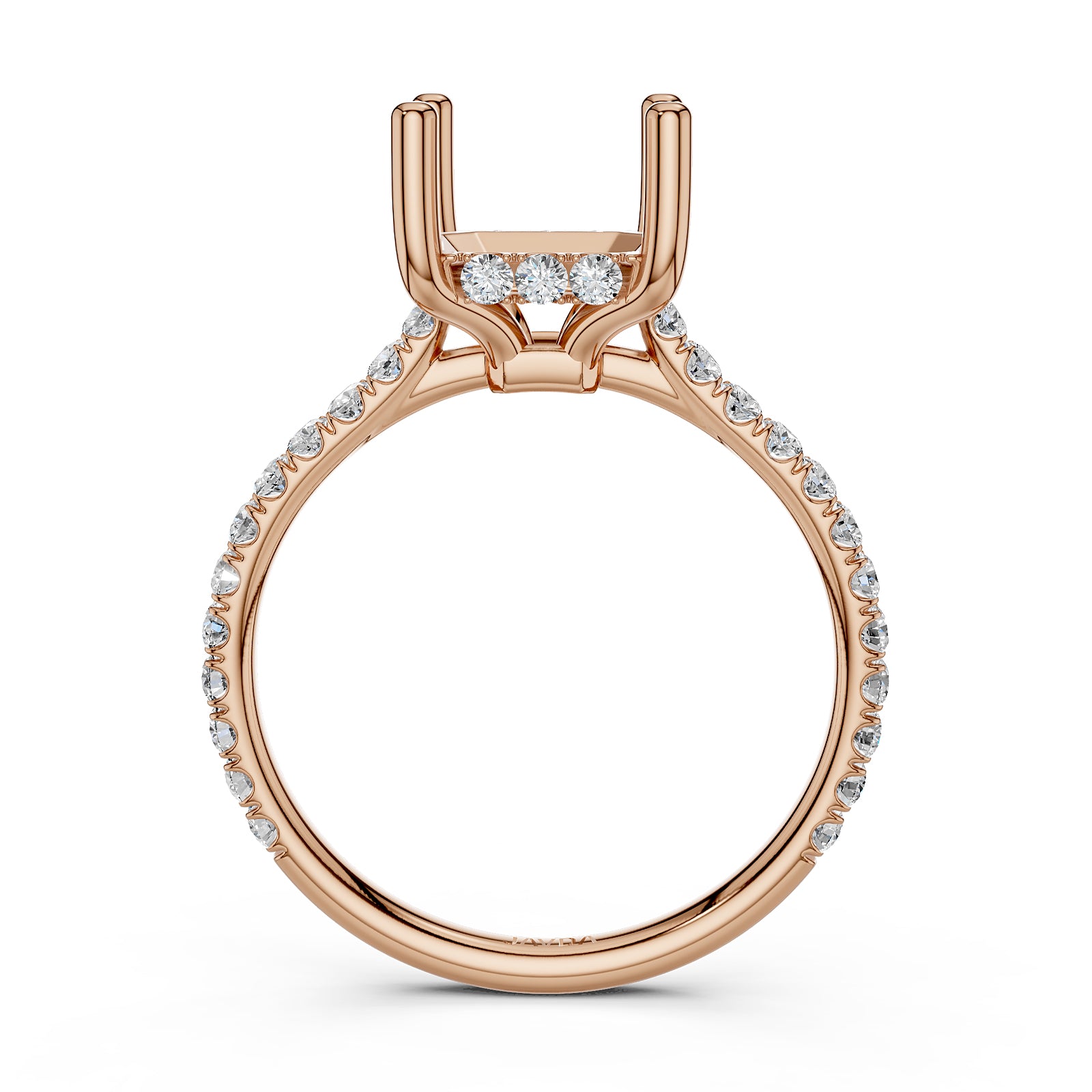 Hidden Halo U Pave Set Semi Mount Lab Grown Diamond Engagement Ring 0.47 Ct.