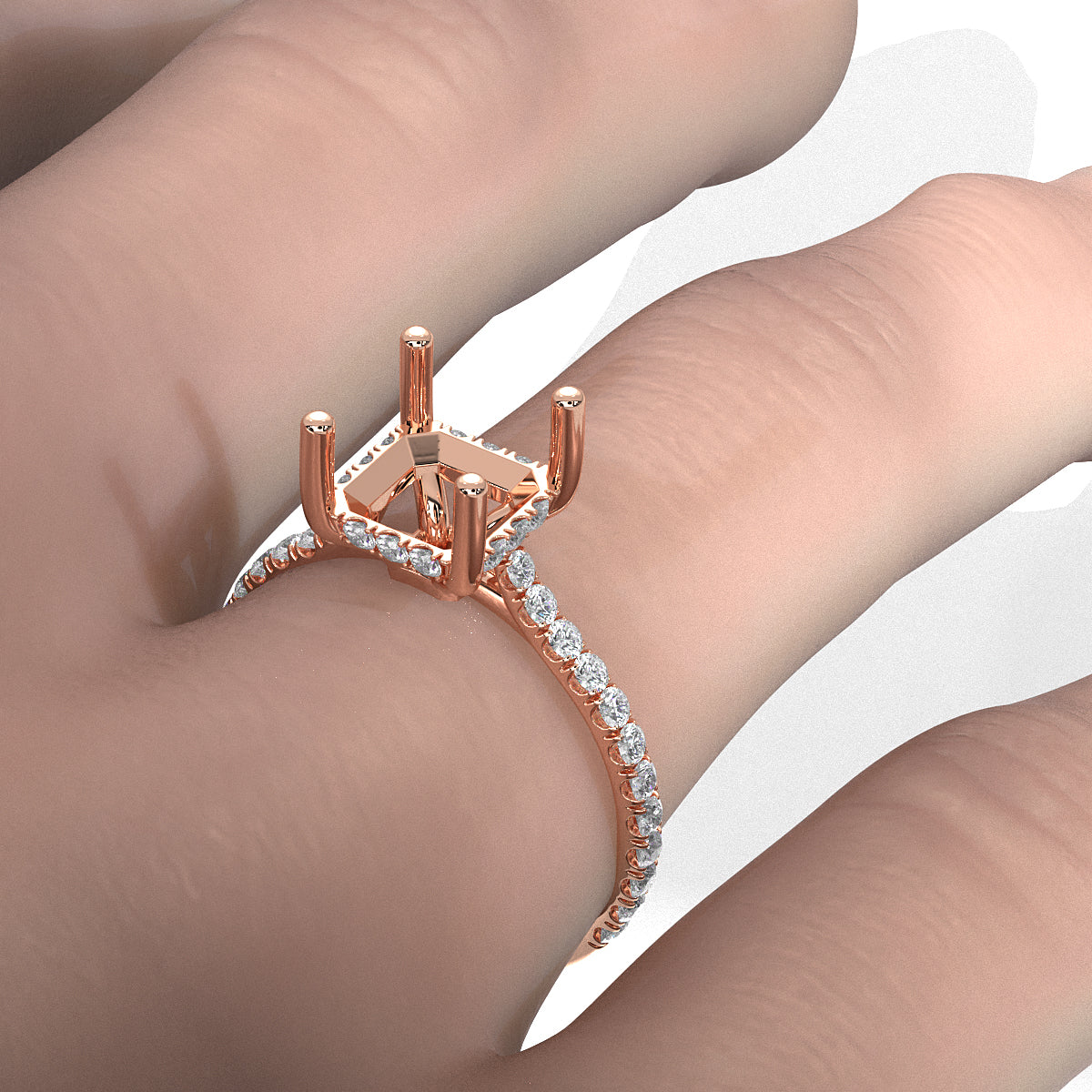 Hidden Halo U Pave Set Semi Mount Lab Grown Diamond Engagement Ring 0.47 Ct.