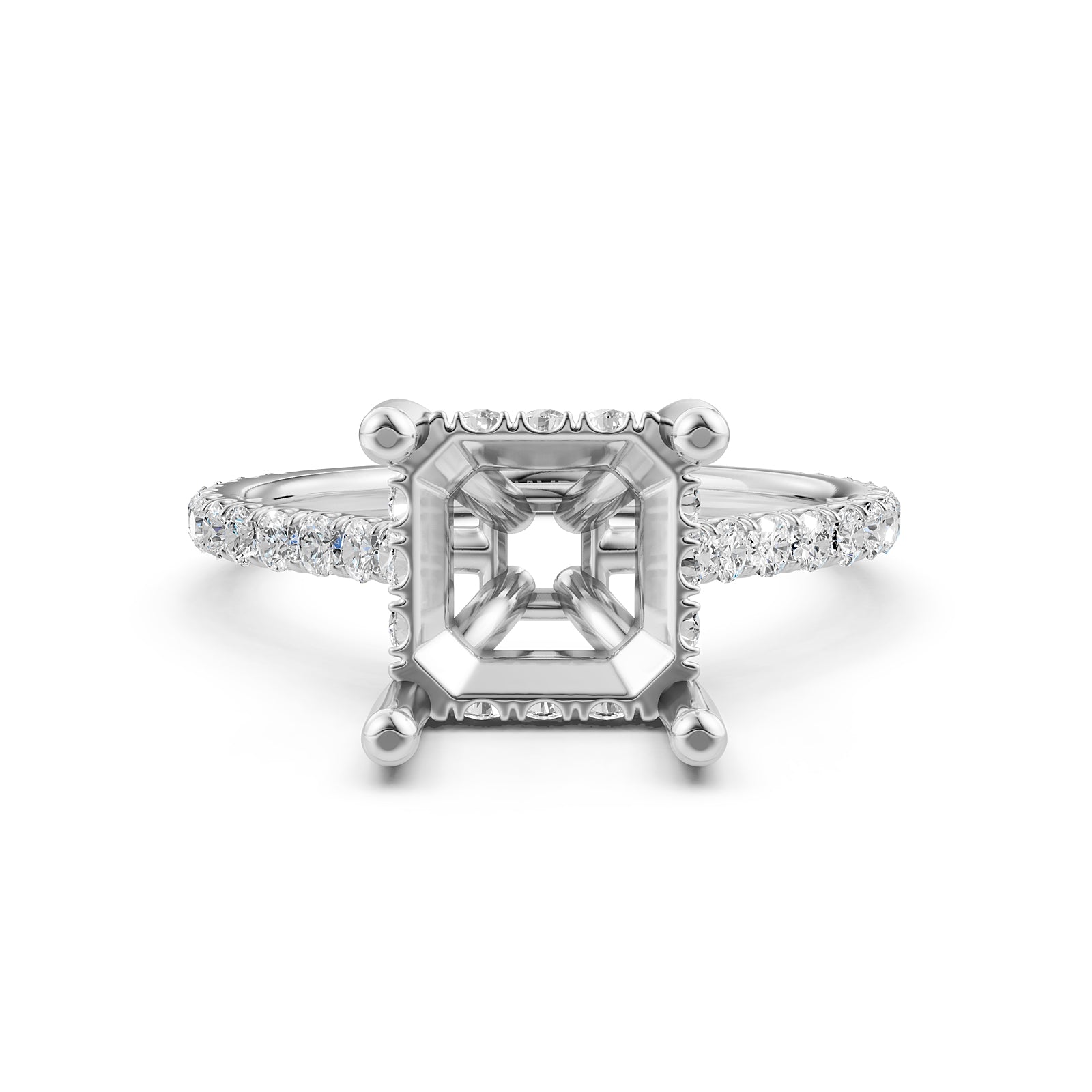 Hidden Halo U Pave Set Semi Mount Lab Grown Diamond Engagement Ring 0.47 Ct.