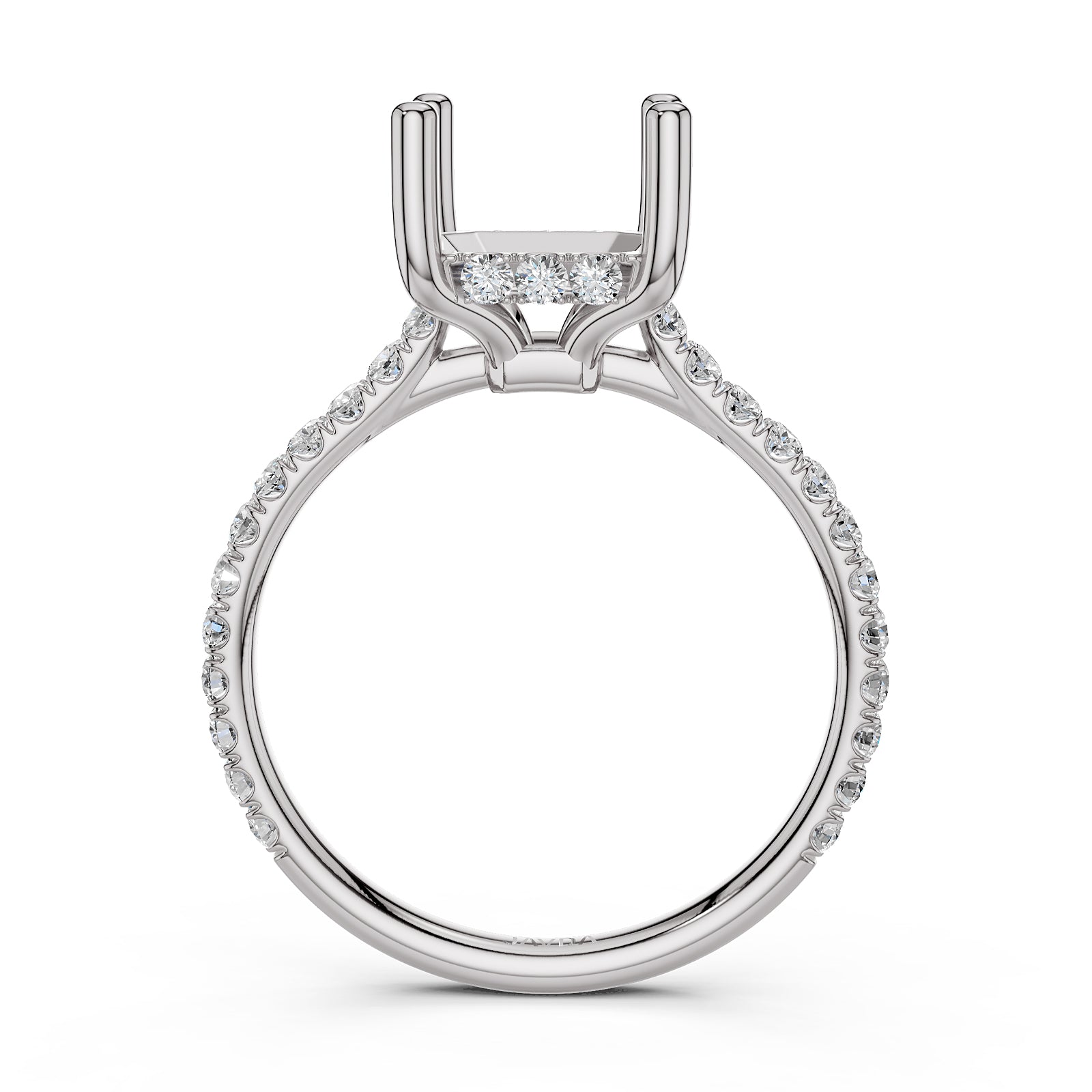Hidden Halo U Pave Set Semi Mount Lab Grown Diamond Engagement Ring 0.47 Ct.