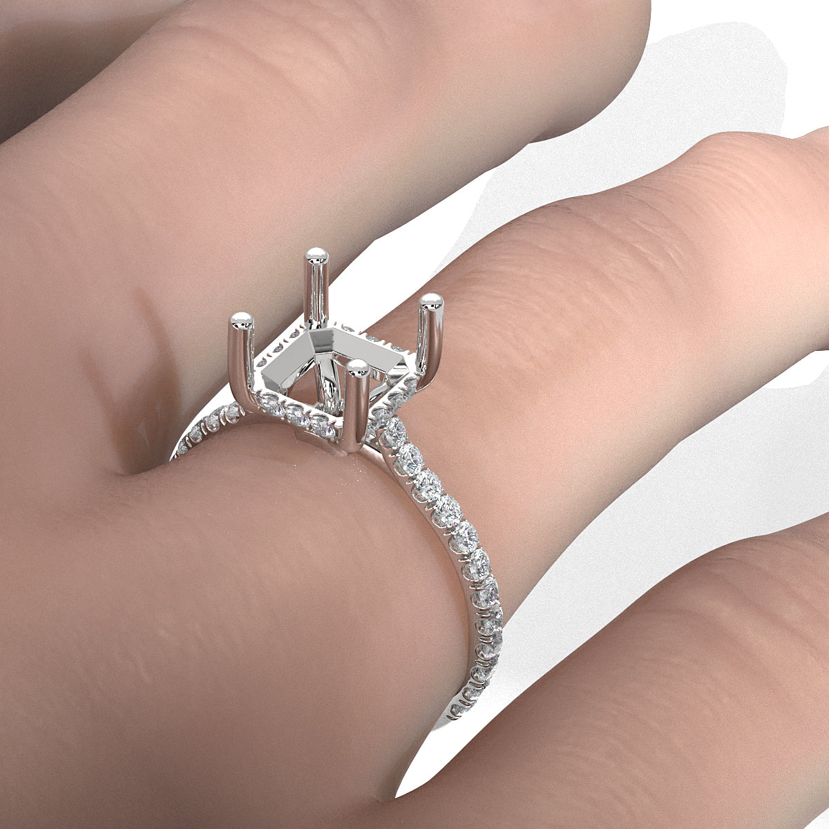 Hidden Halo U Pave Set Semi Mount Lab Grown Diamond Engagement Ring 0.47 Ct.