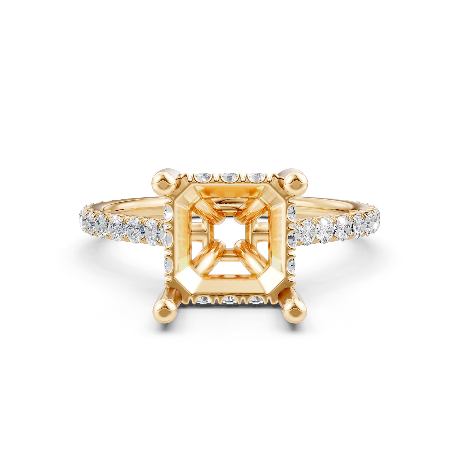 Hidden Halo U Pave Set Semi Mount Lab Grown Diamond Engagement Ring 0.47 Ct.