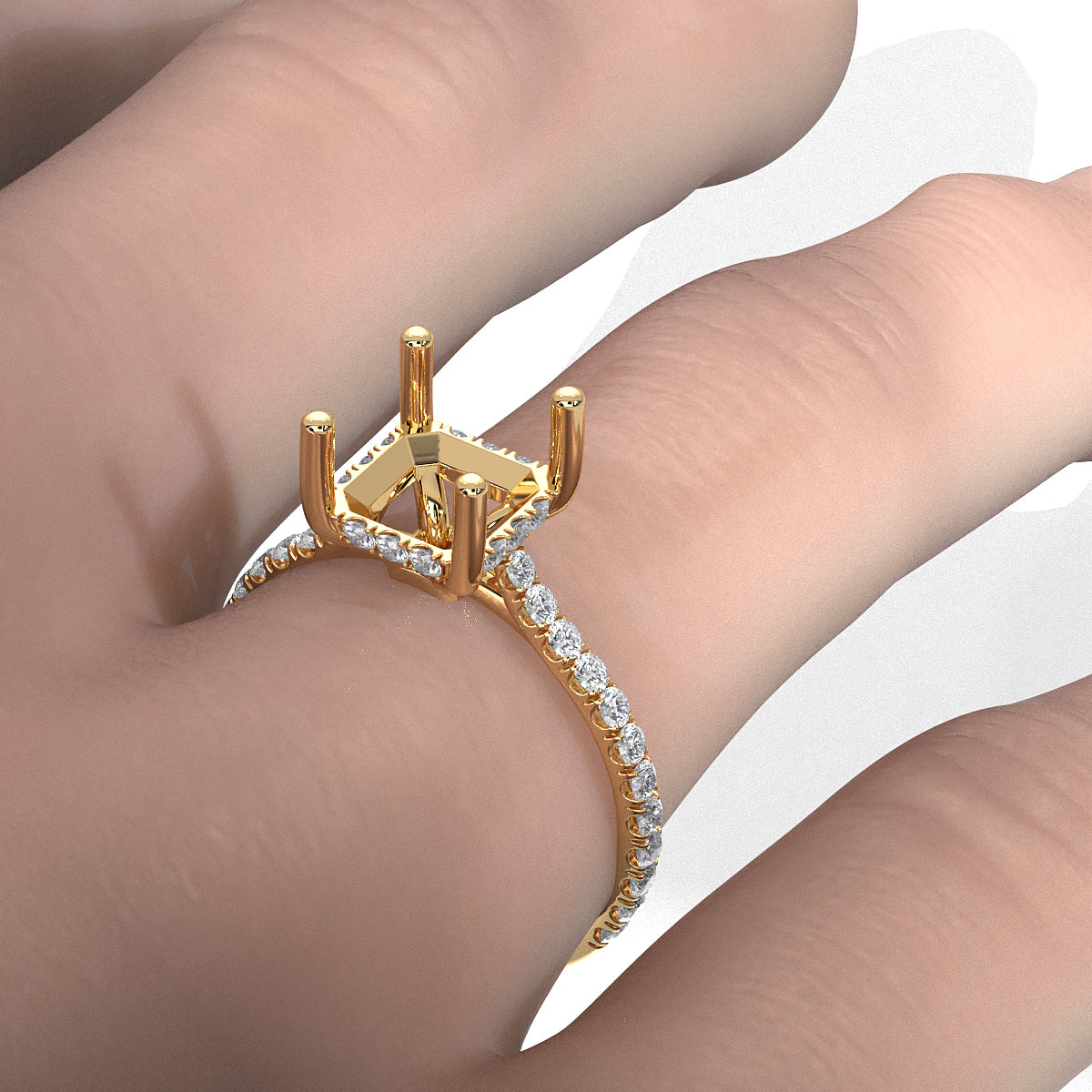 Hidden Halo U Pave Set Semi Mount Lab Grown Diamond Engagement Ring 0.47 Ct.