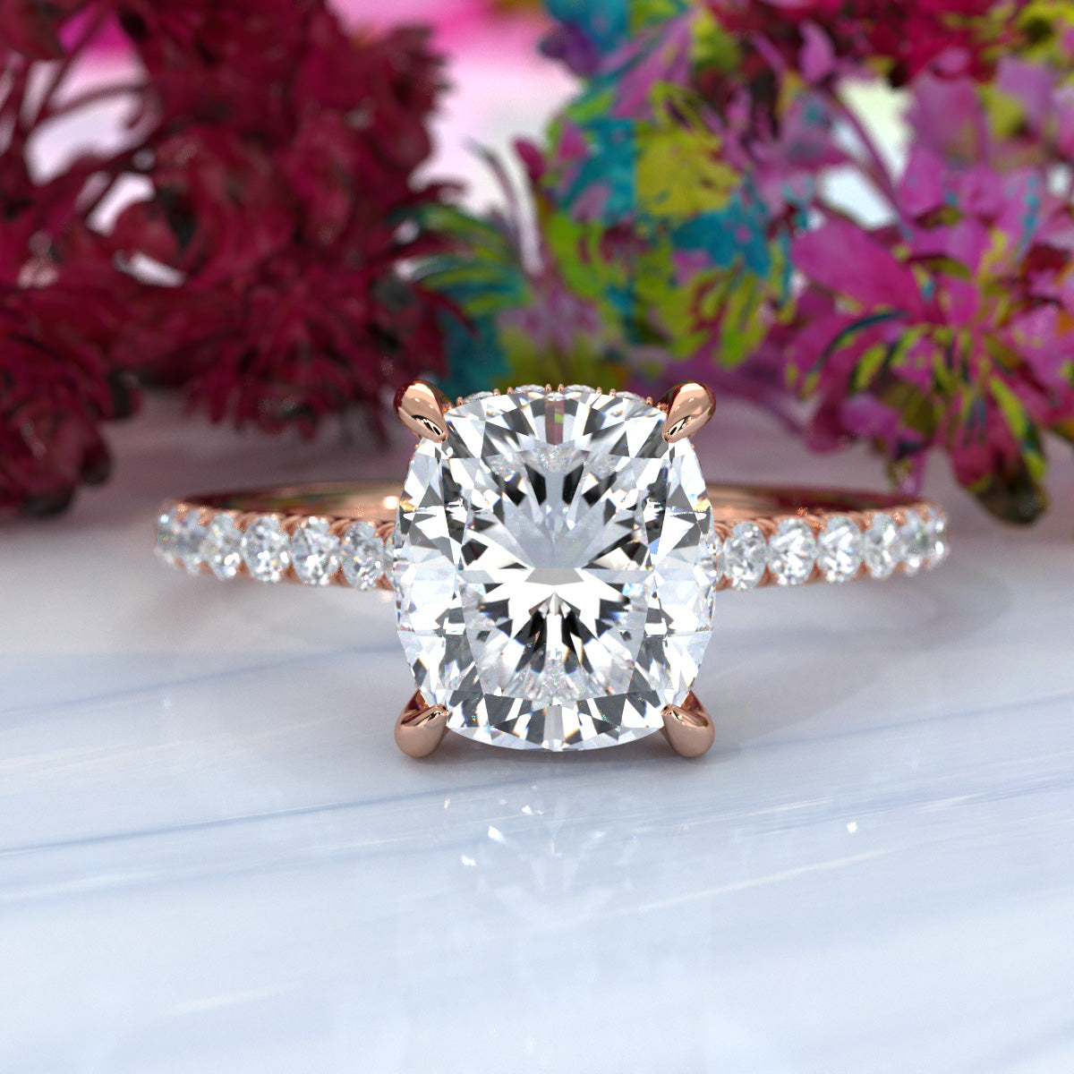 Hidden Halo U Pave Set Lab Grown Diamond Engagement Ring IGI Certified 2.47 Ctw.