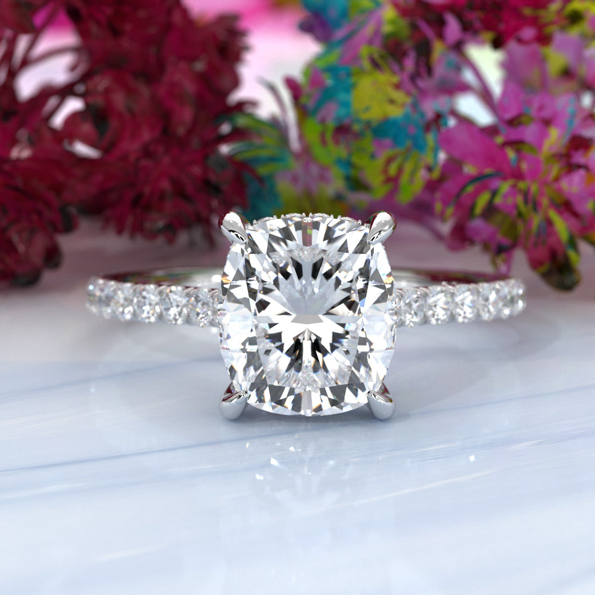 Hidden Halo U Pave Set Lab Grown Diamond Engagement Ring IGI Certified 2.47 Ctw.