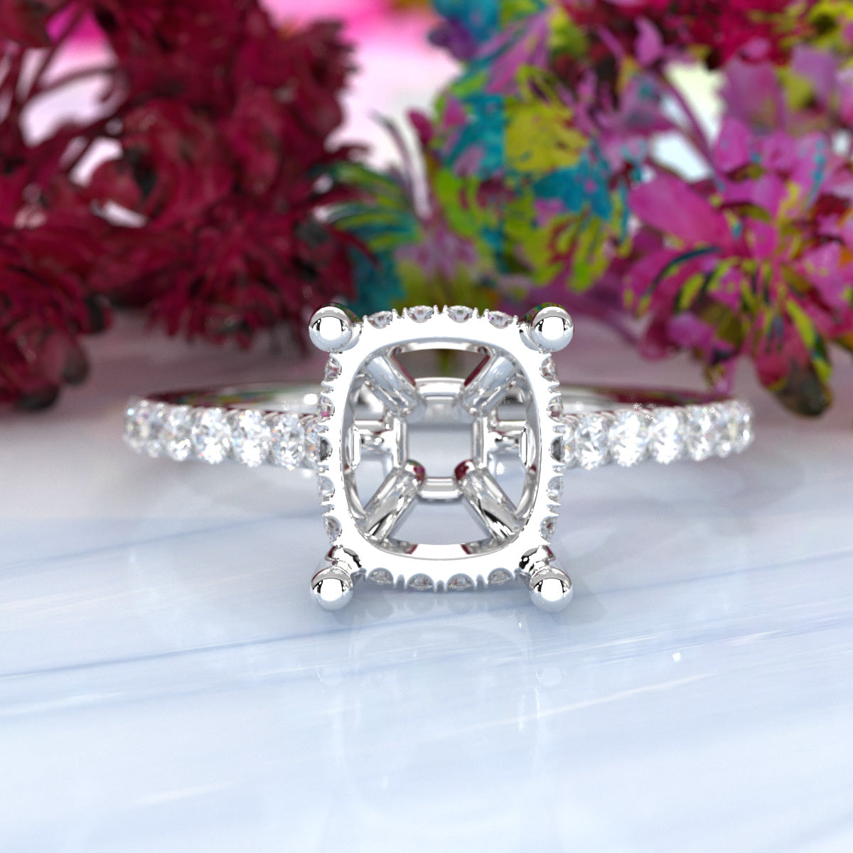 Hidden Halo U Pave Set Semi Mount Lab Grown Diamond Engagement Ring 0.47 Ct.