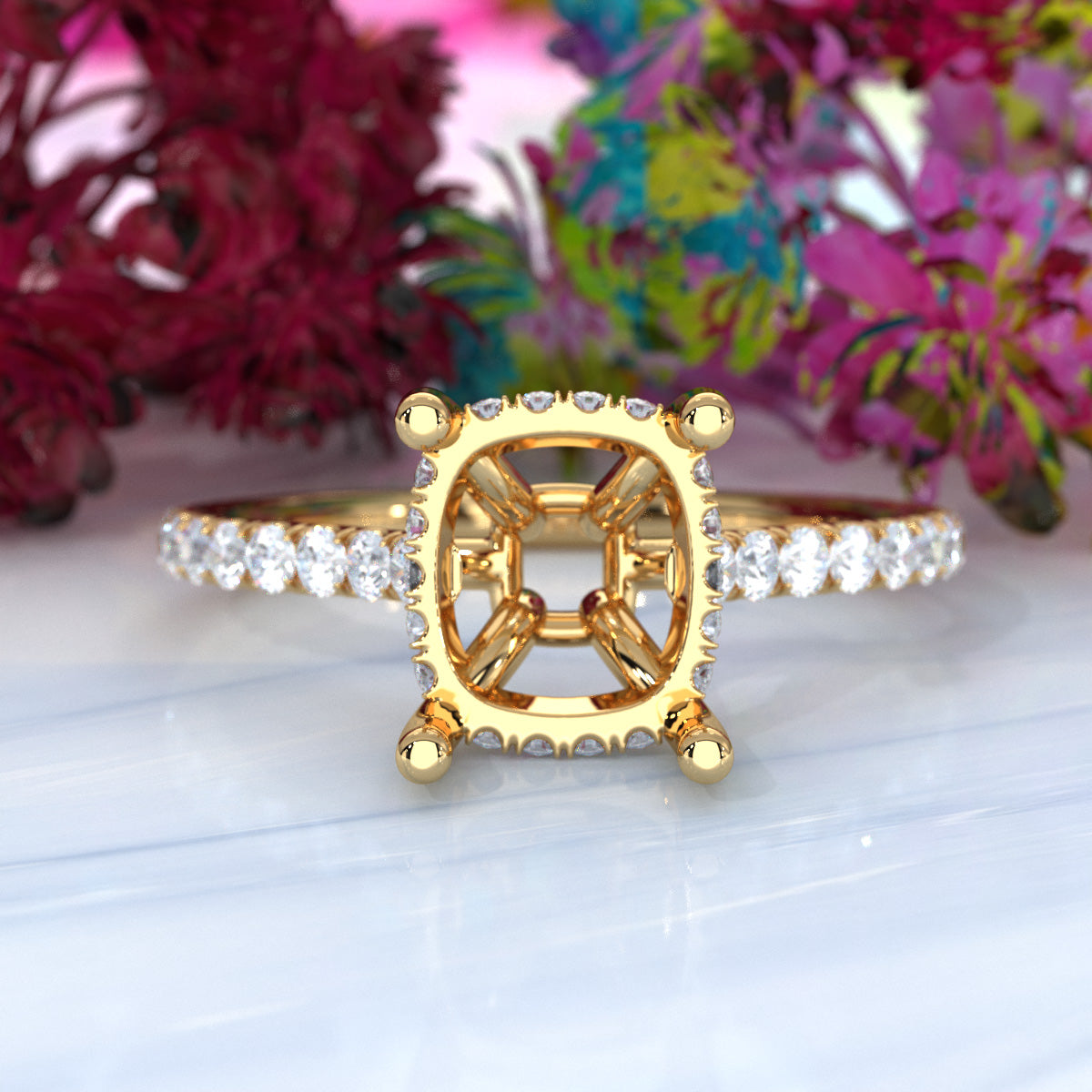 Hidden Halo U Pave Set Semi Mount Lab Grown Diamond Engagement Ring 0.47 Ct.