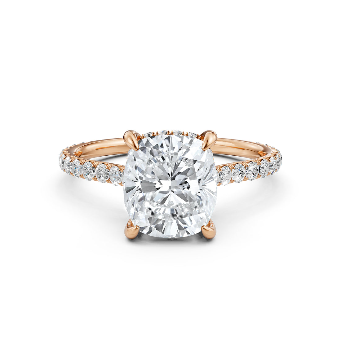 Hidden Halo french U Cut Pave Set Cushion Lab Grown Diamond Engagement Ring