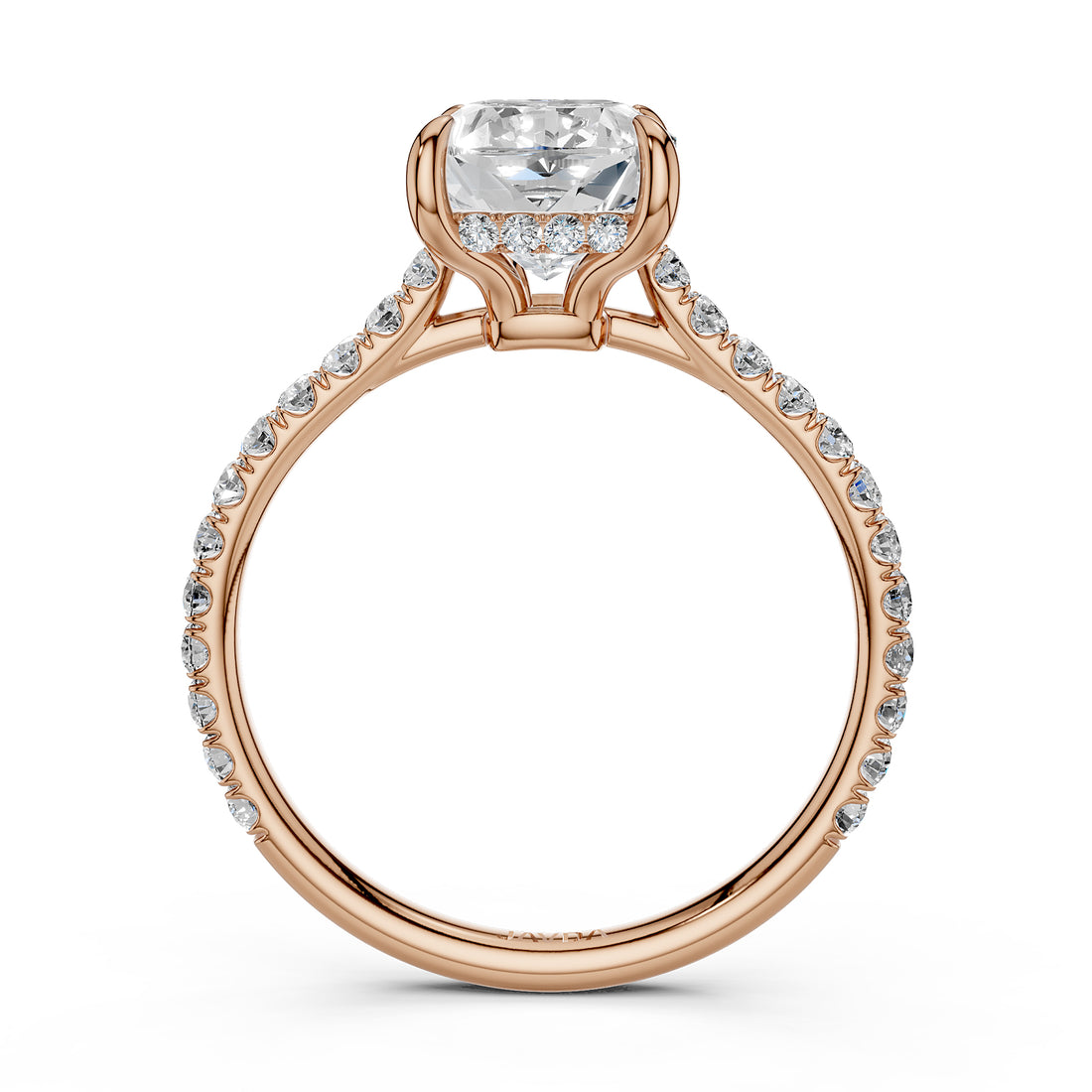 Hidden Halo french U Cut Pave Set Cushion Lab Grown Diamond Engagement Ring