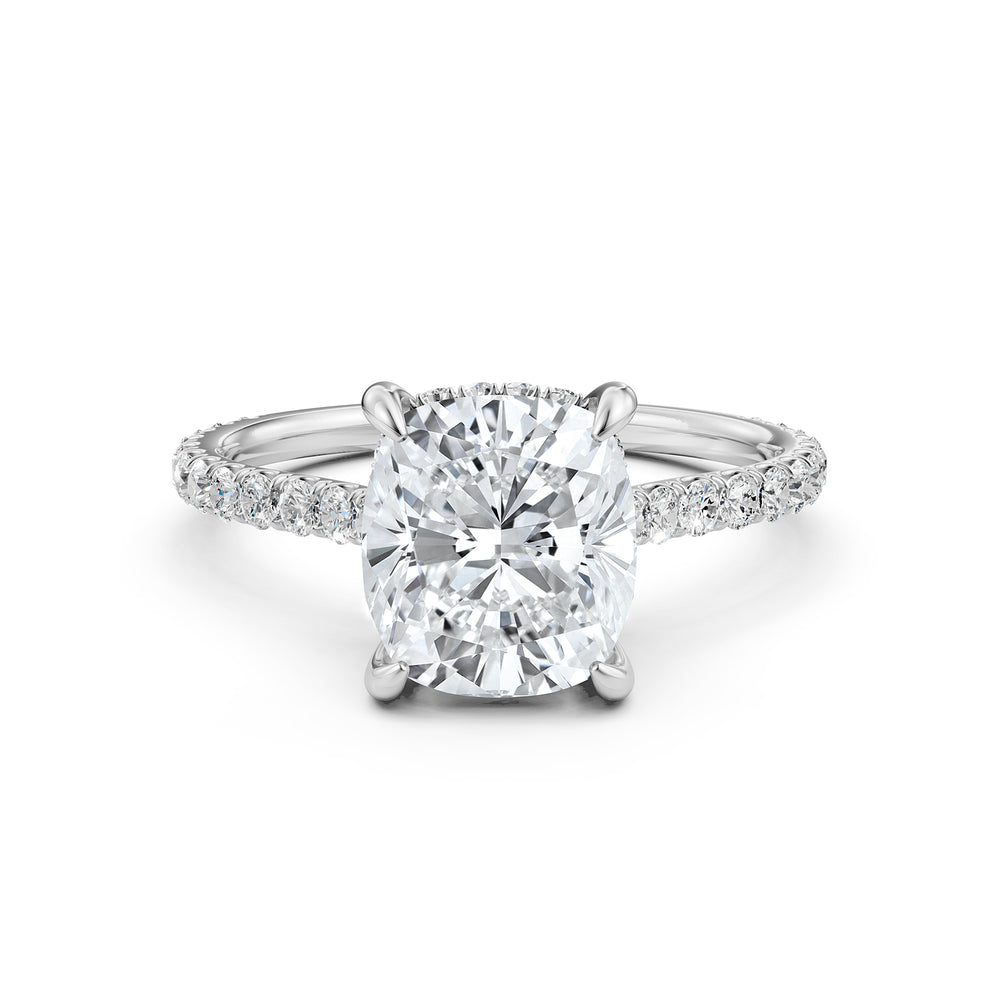 Hidden Halo french U Cut Pave Set Cushion Lab Grown Diamond Engagement Ring