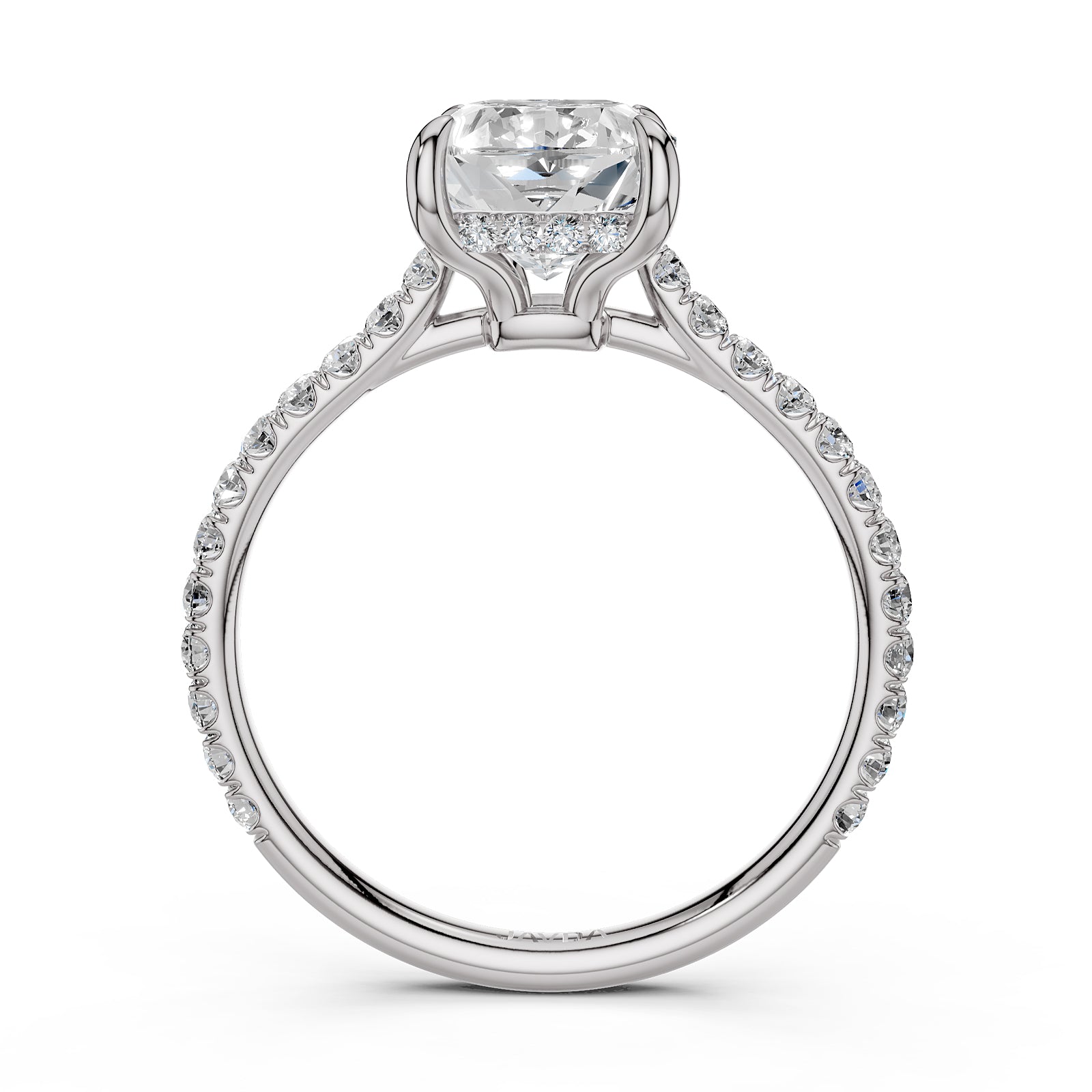 Hidden Halo U Pave Set Lab Grown Diamond Engagement Ring IGI Certified 2.47 Ctw.