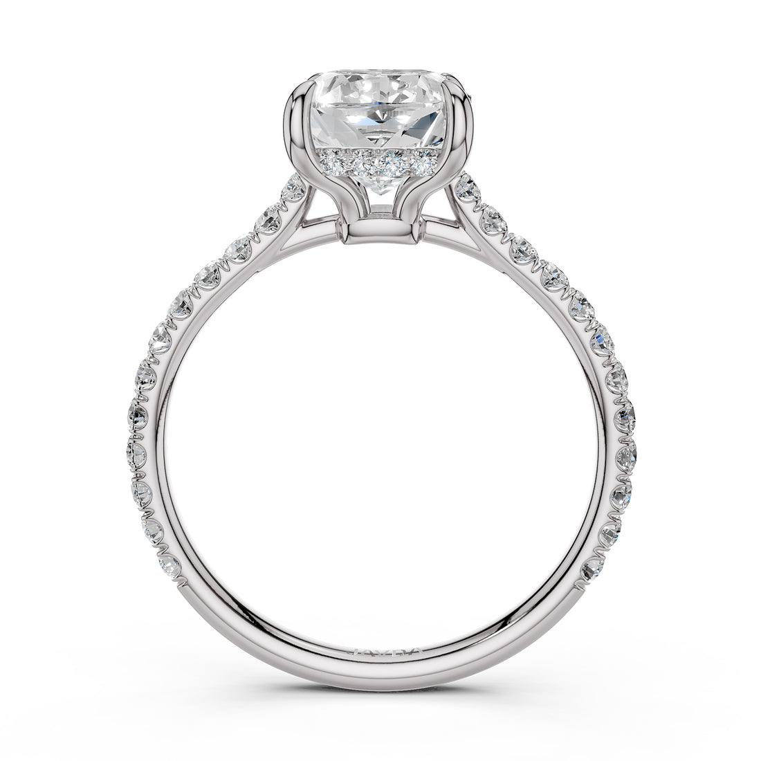 Hidden Halo french U Cut Pave Set Cushion Lab Grown Diamond Engagement Ring