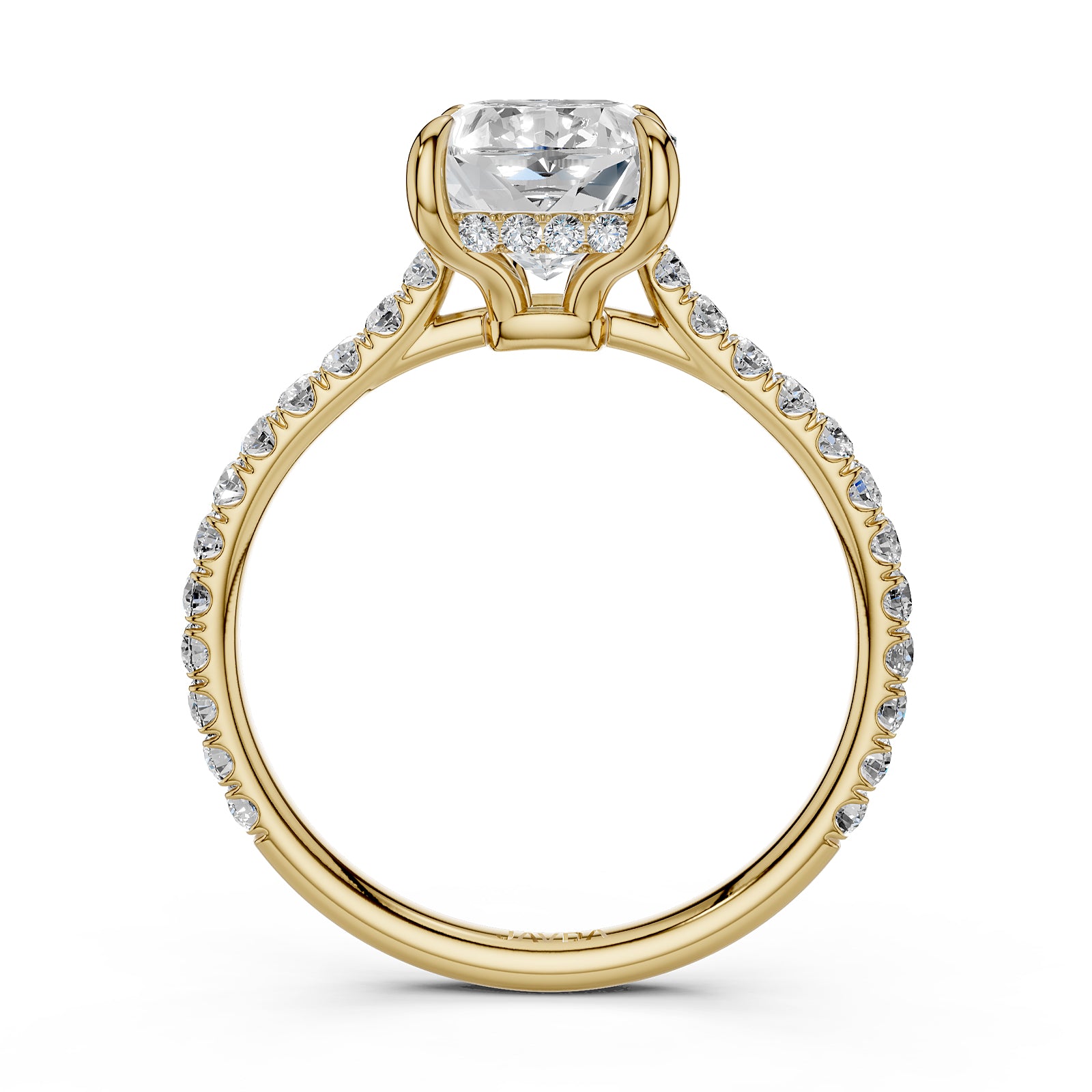 Hidden Halo french U Cut Pave Set Cushion Lab Grown Diamond Engagement Ring