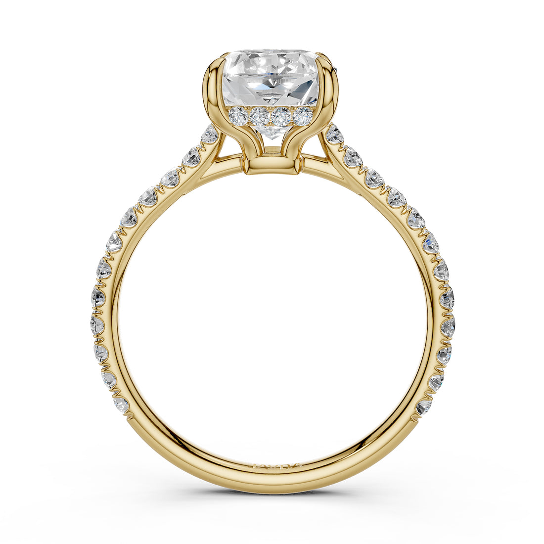 Hidden Halo french U Cut Pave Set Cushion Lab Grown Diamond Engagement Ring