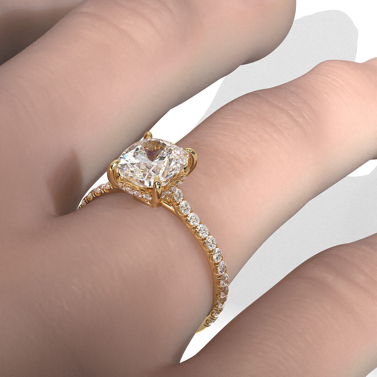 Hidden Halo U Pave Set Lab Grown Diamond Engagement Ring IGI Certified 2.47 Ctw.