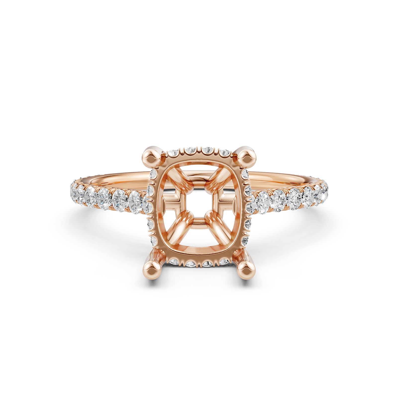 Hidden Halo U Pave Set Semi Mount Lab Grown Diamond Engagement Ring 0.47 Ct.