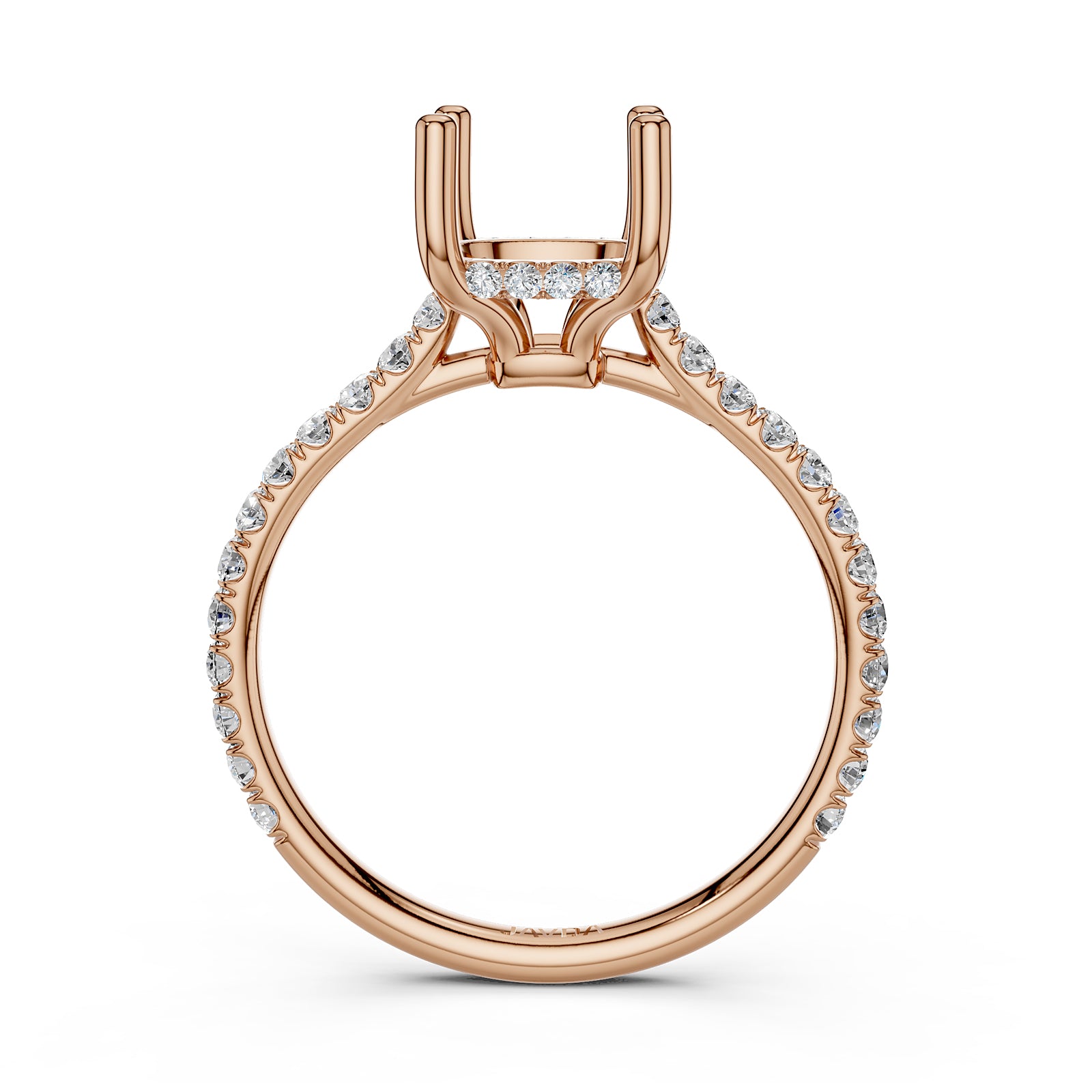 Hidden Halo U Pave Set Semi Mount Lab Grown Diamond Engagement Ring 0.47 Ct.