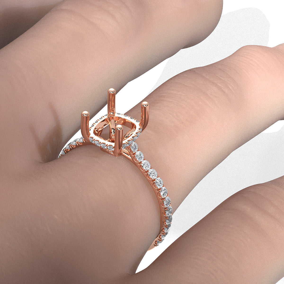 Hidden Halo U Pave Set Semi Mount Lab Grown Diamond Engagement Ring 0.47 Ct.