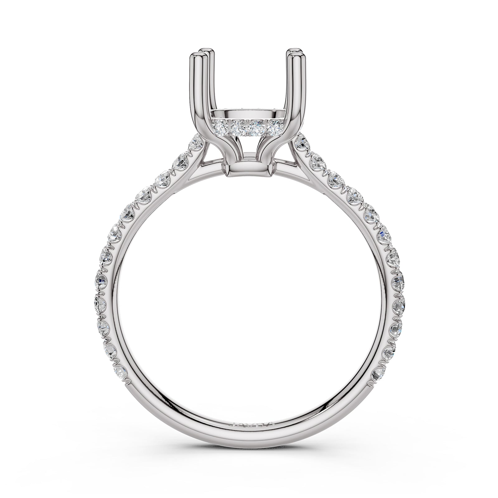 Hidden Halo U Pave Set Semi Mount Lab Grown Diamond Engagement Ring 0.47 Ct.