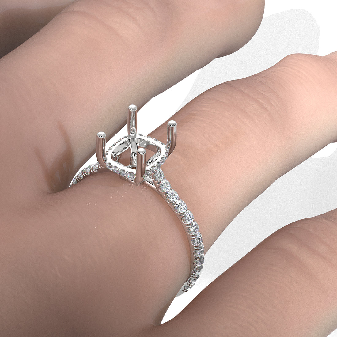 Hidden Halo U Pave Set Semi Mount Lab Grown Diamond Engagement Ring 0.47 Ct.