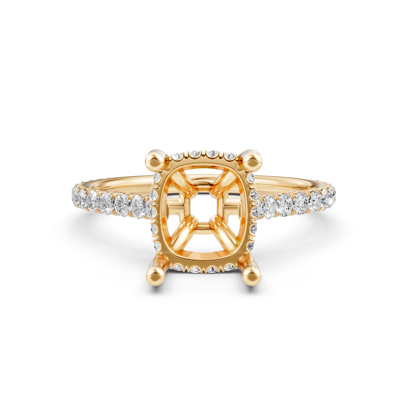 Hidden Halo U Pave Set Semi Mount Lab Grown Diamond Engagement Ring 0.47 Ct.