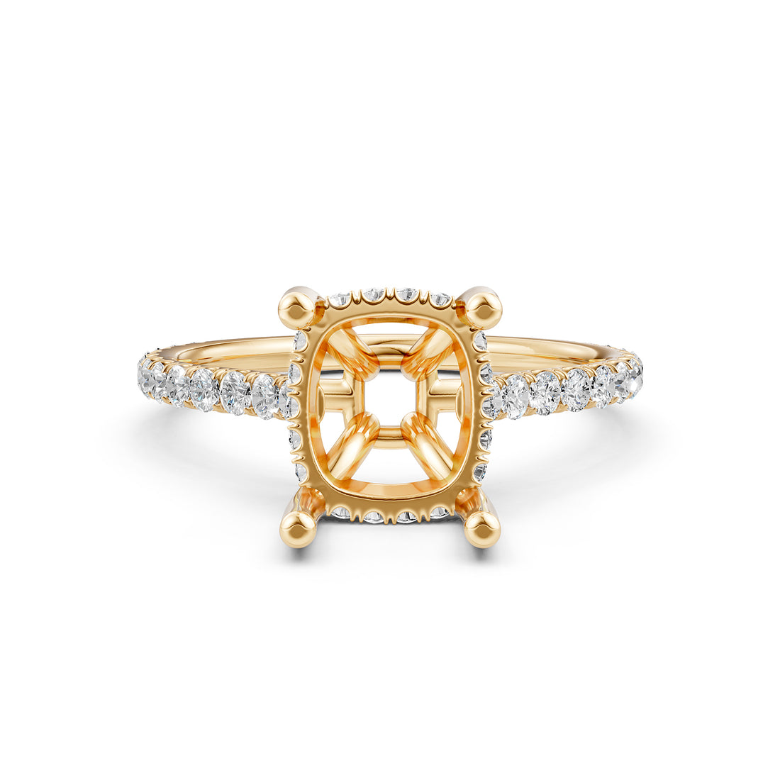 Hidden Halo U Pave Set Semi Mount Lab Grown Diamond Engagement Ring 0.47 Ct.