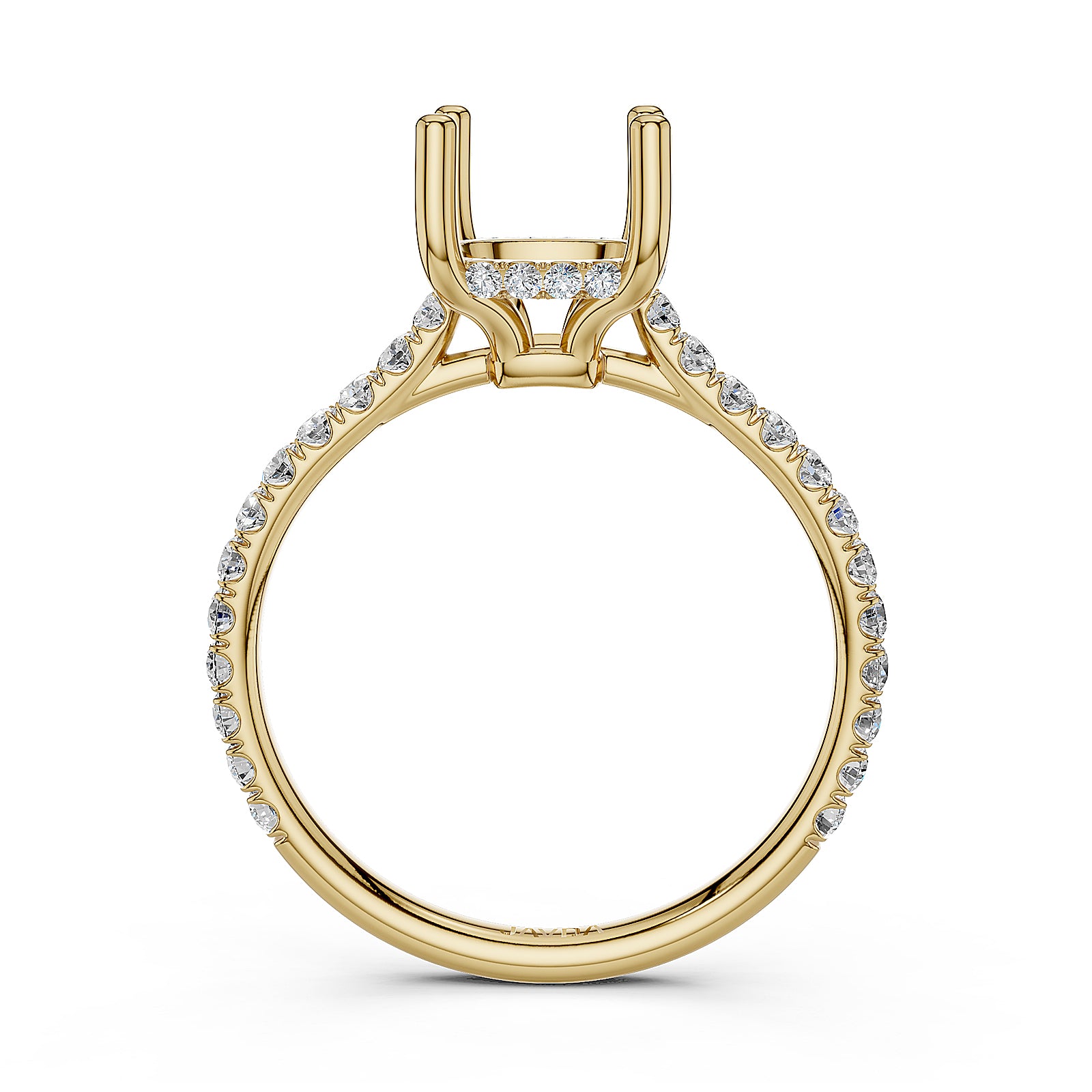 Hidden Halo U Pave Set Semi Mount Lab Grown Diamond Engagement Ring 0.47 Ct.