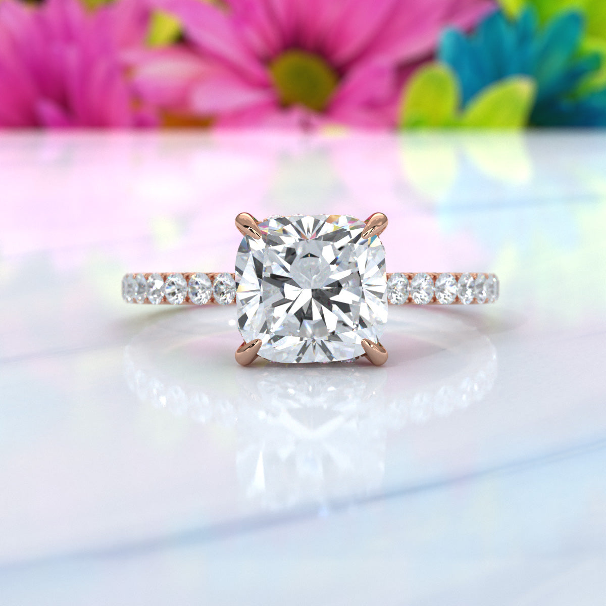 Hidden Halo U Pave Set Lab Grown Diamond Engagement Ring IGI Certified 2.47 Ctw.