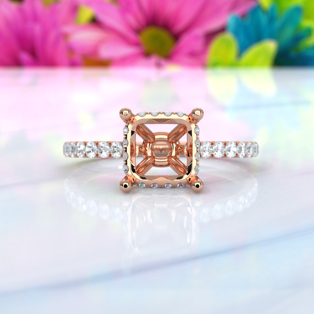 Hidden Halo U Pave Set Semi Mount Lab Grown Diamond Engagement Ring 0.47 Ct.